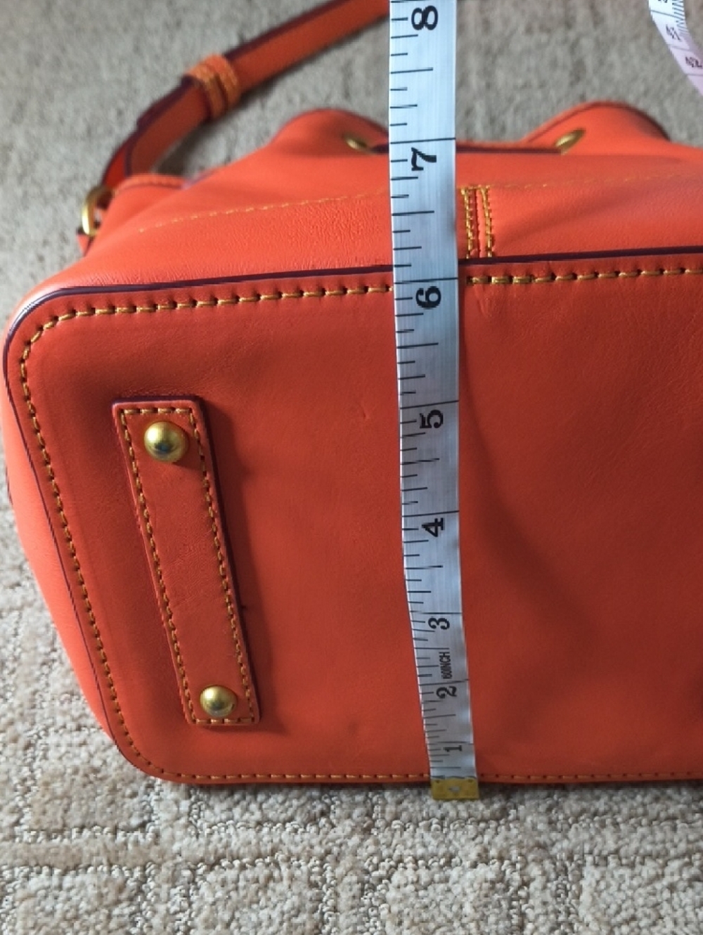 Dooney & Bourke Orange Florentine Leather Tassel Drawstring Bucket Bag - Picture 8 of 11